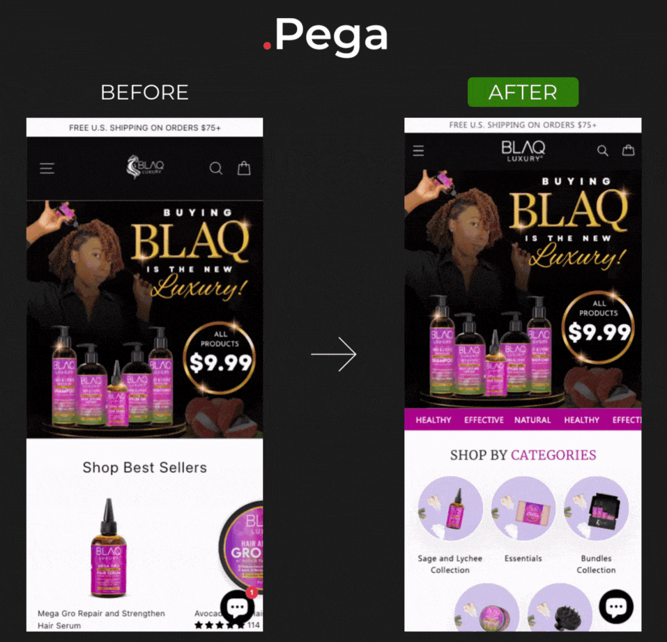 Blaq Luxury before and after Pega
